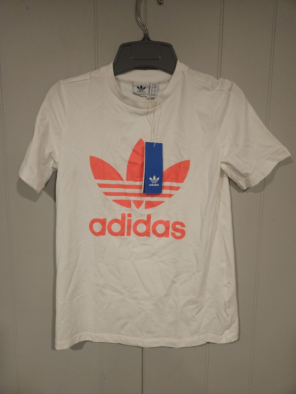 Adidas Trefoil Logo Women's XSmall Short Sleeve White & Hot Pink T-Shirt NWT